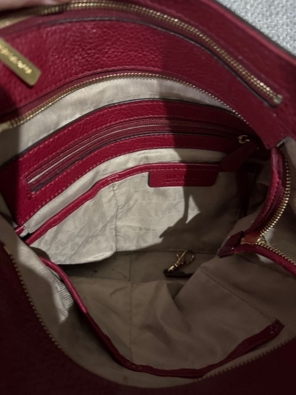 Michael Kors Pebbled Leather Shoulder Tote in Deep Red - Picture 4 of 6